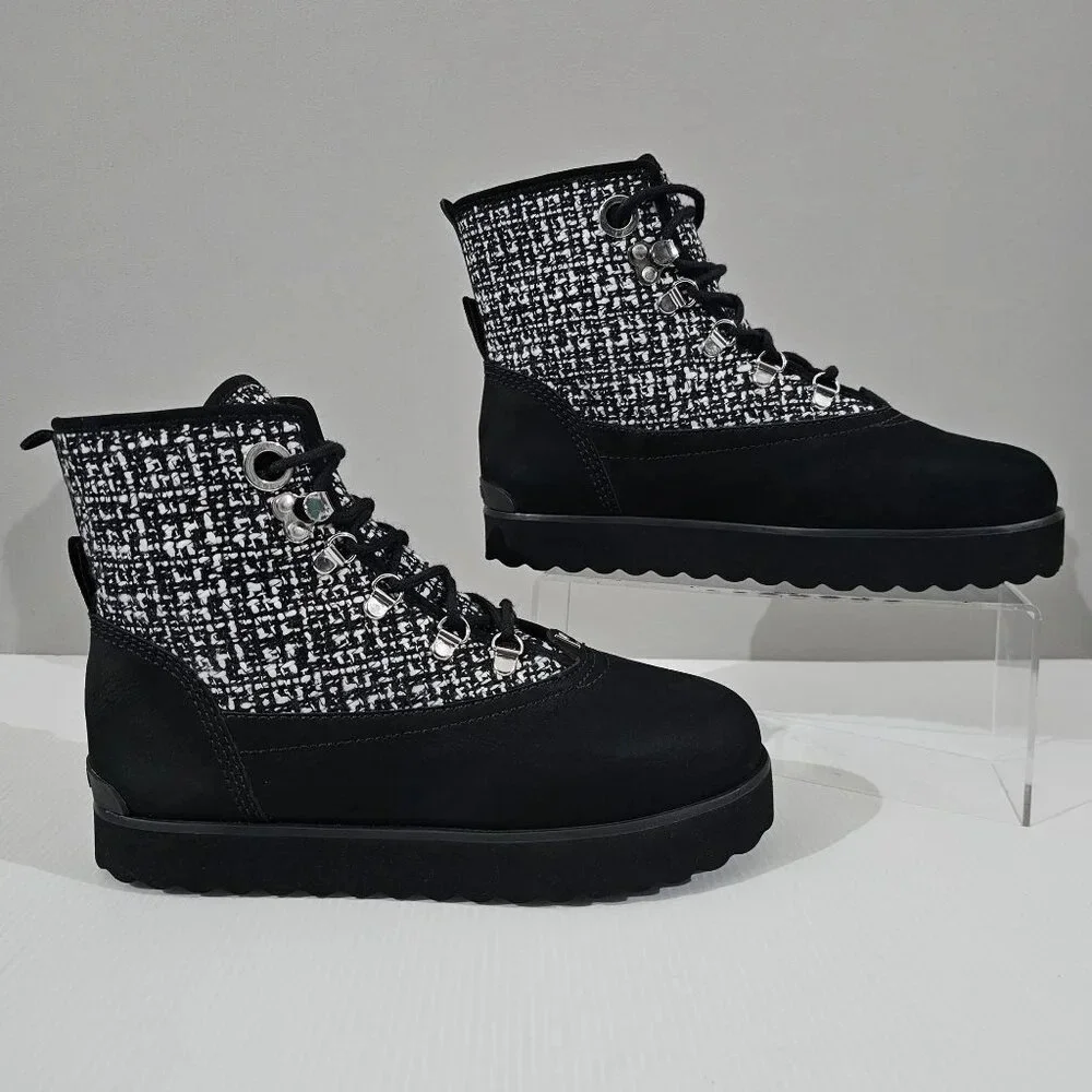 Larroude Black and White Tweed Lace-Up Ankle Booties - Picture 3 of 12